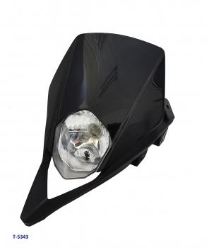 Preview: Scheinwerfermaske komplett schwarz mit Halterung und Scheinwerfer für Derbi ab 2011