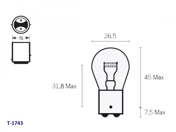 Lampe 12V BAY15D 21/5 Watt Philips, verstärkt